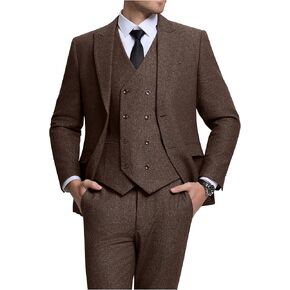 Men's Suits Herringbone Tweed Suits for Men Retro 3 Piece Peak Lapel Blazer Wedding Prom Suit Jacket Vest Pants Set