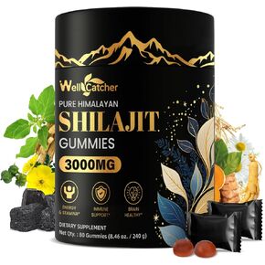 Shilajit Gummies for Men Women: Pure Himalayan Organic Shilajit with Ashwagandha 85+ Trace Minerals & Fulvic Acid Individually Wrapped for Energy Brain Immunity Support No Sugar 40 Servings