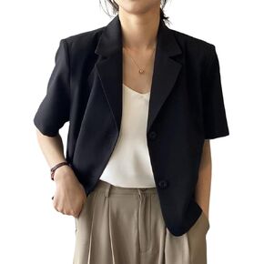 IDEALSANXUN Womens Short Sleeve Cropped Blazer Casual Lightweight Spring Summer Jackets with Pockets