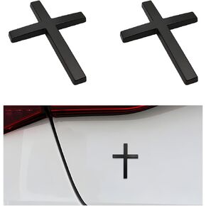 2 PCS Metal Jesus Christ Cross Badge Stickers, 2.5"×1.8" Alloy 3D Individual Car Cross Sticker, Self Adhesive Scratch Covering Metal Cross Car Emblem Decal for Car Body Fender Tail (Silver)