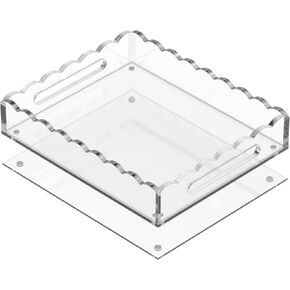 Acrylic Scalloped Tray with Handles and a Magnetic mat - Customizable for Photos, Art, and Messages, Includes Anti-Slip Pads, 10 x 12, Clear