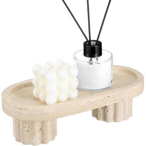Natural Travertine Oval Tray with 2 Legs, 10" Stone Bathroom Vanity Tray Perfume Candles Jewelry Dish Kitchen Countertop Storage Organizer for Home Decor