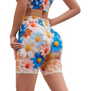Workout Shorts Women High Waisted Butt Lifting Shorts Tummy Control Summer Casual Apply to Gym Running Yoga Flower