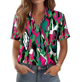 Zeagoo Womens Button Down Shirt Bust Pocket Short Sleeve Blouses Business Casual Work Tops Summer Outfits