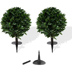 24" Outdoor Evergreens in Outdoor Artificial Shrub Potted Plant Plant for Indoor Porch of Home and Office 2 Pieces a Set Topiary Trees Faux Boxwood with Spike. Easy to Push in The Ground