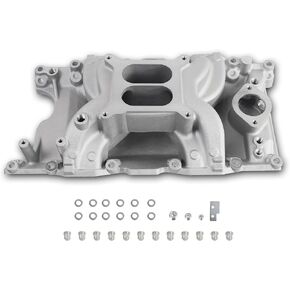 DM-3812 55026 7576 Intake Manifold Aluminum Dual Plane Compatible with Chrysler Mopar air Gap Small Block LA Magnum Dodge Jeep 11967-2003 318 340 360 1,500-6,500 RPM Silver
