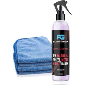 Car Wheel Cleaner Spray (8oz) - Iron Remover Car Detailing Rim Cleaner - PH Balance Wheel Brake Dust Remover - Includes 2 Microfiber Towels