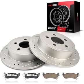 Torchbeam Rear Brakes and Rotors Kit Brake Pads Brake Rotors and Pads Compatible with Jeep 2003-2007 Liberty, Jeep 2004-2006 Wrangler 4.0L, Jeep 2003 Wrangler,Brake Rotors + Ceramic Pads Kit