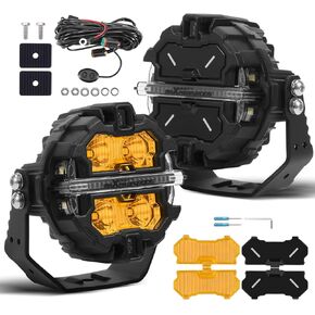 maXpeedingrods 3.5 Inch Round 160W LED Off Road Lights + 3.5" Amber Flood Light Covers for Jeep SUV UTV ATV, 1 Pair Off Road Lights + 1 Pair Light Covers