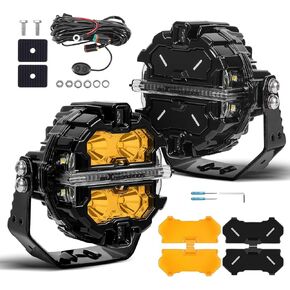 MaxPeedingRods 3.5 بوصة جولة 160 واط LED مصابيح الطرق على الطريق + 3.5 "Amber Spot Light Coverts لجيب SUV UTV ATV ، 1 زوج من أضواء الطريق على الطريق + 1 أغطية ضوء الزوج