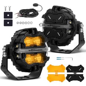 maXpeedingrods 3.5 Inch Round 160W LED Off Road Lights RGB + 3.5" Amber Spot Light Covers for Jeep SUV UTV ATV, 1 Pair Off Road Lights + 1 Pair Light Covers