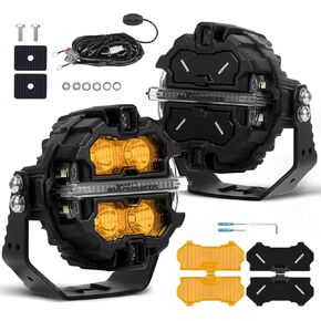 maXpeedingrods 3.5 Inch Round 160W LED Off Road Lights RGB + 3.5" Amber Flood Light Covers for Jeep SUV UTV ATV, 1 Pair Off Road Lights + 1 Pair Light Covers
