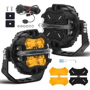 maXpeedingrods 3.5 Inch Round 160W LED Off Road Lights + 3.5" Amber Spot Light Covers for Jeep SUV UTV ATV, 1 Pair Off Road Lights + 1 Pair Light Covers