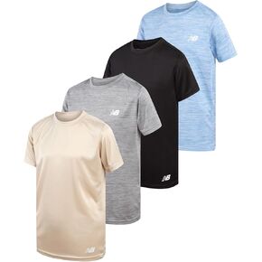 New Balance Boys' Active T-Shirts - 4 Pack Short Sleeve Crew Neck Athletic Performance Dry Fit Shirts for Boys (Sizes: 4-20), Size 18-20, Rain Space Sky Black