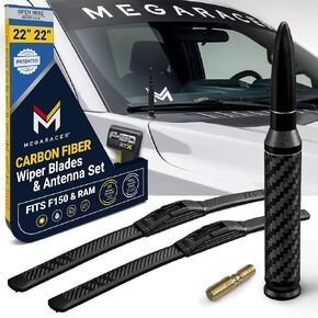 Carbon Fiber Combo Set, Fits Ford F150 (2009-2025), RAM 1500 (Year 2009-2018) - Patented OEM Windshield Wiper Blades 22"+22" + Short Antenna, Truck Accessories, Gifts for Dad, Father, Men, Him