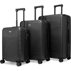 Elle Passage 3 Piece Expandable Retro Spinner Luggage Set (Black, 3-Piece Set)