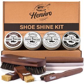 Henviro Leather Shoe Shine Kit For Men - 12 PCS Shoe Polish Kit, Leather Boots Care Kit, Shoe Care Kit Gift for Men