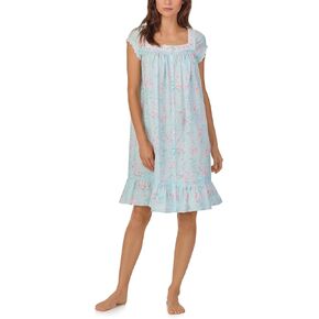 Eileen West Women's Cotton Woven Cap Sleeve Short Button Front Robe