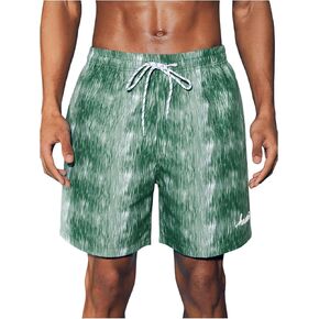 MakeMeChic Men's Tie Dye Letter Print Drawstring Waist Wide Leg Beach Shorts Swim Trunks
