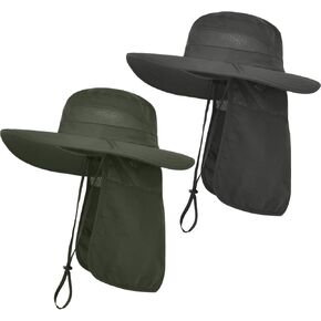 2 حزمة رجالي شمس قبعة الأشعة فوق البنفسجية واسعة الحافة دلو قبعات قابلة للطي مع رفرف الرقبة لصيد البستنة in Kuwait