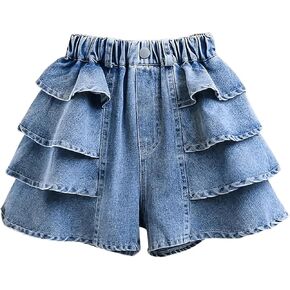 GORGLITTER Girl's Wide Leg Jean Shorts Cute Layered Ruffle Denim Shorts Summer High Waisted Shorts
