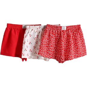 Girl's 3 Pack Cherry Floral Casual Shorts Letter Patched Elastic Waist Wide Leg Comfy Cute Shorts