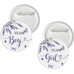 10 Pcs Lavender Gender Reveal Button Pins, Purple Flower Team Boy Team Girl Badge Pins, Lavender Flower Gender Reveal Button, Boy or Girl Stain Brooch for Baby Shower Party Decorations