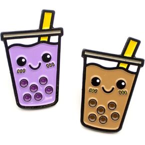 Enamel Pin Set (2 Pins Per Set) for Backpack, Bag, Lapel, Kawaii Button Collector - Boba Best-Teas