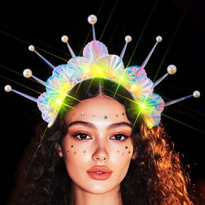 JONKY Light Up Seashell Headband LED Starfish Hair Band Glowing Mermaid Costume Hair Accessories for Women