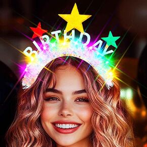 Light Up Birthday Headband Stars Crown Glowing Party Hair Accessories for Women