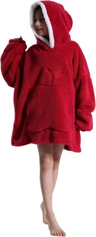 Kids Oversized Wearable Blanket Hoodie with Apple-Shaped Pocket Pluffy Warm Homewear Sweatshirt Gift for Boys Girls in Saudi Arabia