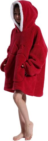Kids Oversized Wearable Blanket Hoodie with Apple-Shaped Pocket Pluffy Warm Homewear Sweatshirt Gift for Boys Girls in Saudi Arabia