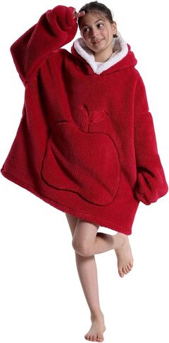 Kids Oversized Wearable Blanket Hoodie with Apple-Shaped Pocket Pluffy Warm Homewear Sweatshirt Gift for Boys Girls in Saudi Arabia