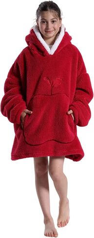 Kids Oversized Wearable Blanket Hoodie with Apple-Shaped Pocket Pluffy Warm Homewear Sweatshirt Gift for Boys Girls in Saudi Arabia