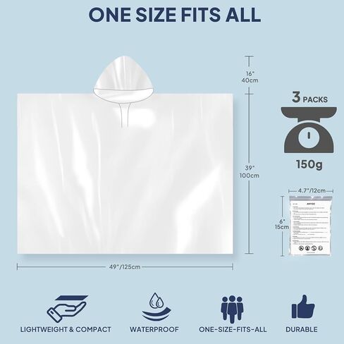 ANYOO Disposable Rain Poncho for Adults Waterproof Emergency Rain Gear Ultra-Lightweight & Compact for Outdoor Events in Saudi Arabia