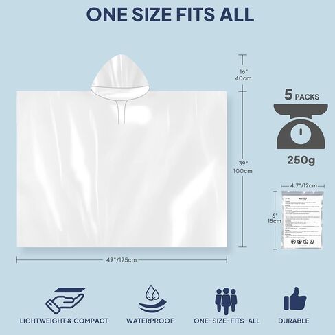 ANYOO Disposable Rain Poncho for Adults Waterproof Emergency Rain Gear Ultra-Lightweight & Compact for Outdoor Events in Saudi Arabia