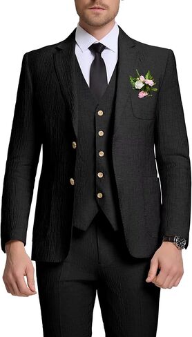 بدلة الكتان الرجال 3 قطعة ضيقة ضيقة العريس الشاطئ الزي الزفاف البدلات غير الرسمية للرجال حفلة حفلة موسيقية in Kuwait