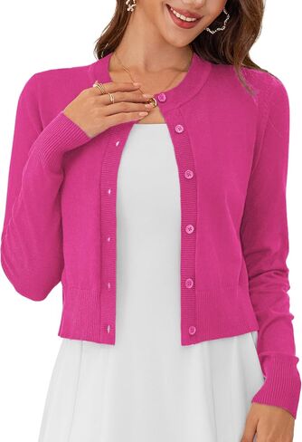 LETDIOSTO Cropped Cardigan Bolero Shrug for Women, Button Down Long Sleeve Knit Sweater for Dreees,for Jeans, S to XL in Kuwait