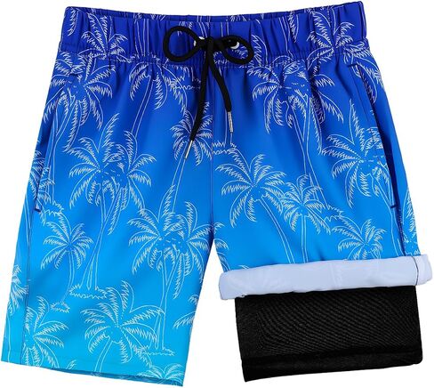 HONGTEYA Boys Swim Trunks with Compression Liner Boys Bathing Suit UPF 50+ Kids Quick Dry Swimwear Shorts 6-12 Years in Saudi Arabia