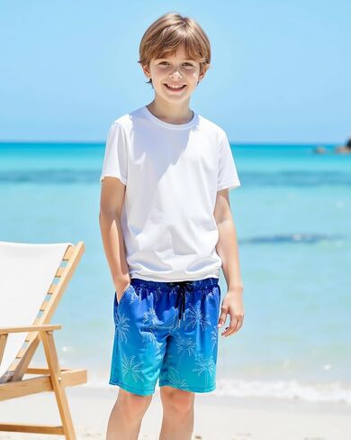 HONGTEYA Boys Swim Trunks with Compression Liner Boys Bathing Suit UPF 50+ Kids Quick Dry Swimwear Shorts 6-12 Years in Saudi Arabia