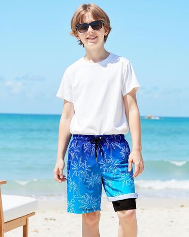 HONGTEYA Boys Swim Trunks with Compression Liner Boys Bathing Suit UPF 50+ Kids Quick Dry Swimwear Shorts 6-12 Years in Saudi Arabia