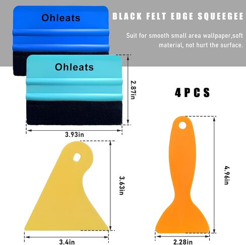 4 PCS Car Felt Edge Squeegee Wrapping Tool Kit, Car Windshield Vinyl Scraper Wrapping Window Tint Kit, Window Squeegees for Car Vinyl Wrap, Sticker Installation, Window Tint (Blue+Sky Blue) in Saudi Arabia
