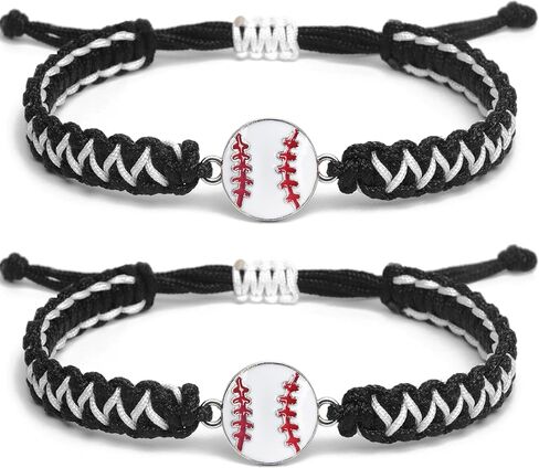 Baseball Charm Bracelet Gift 2PCS for Boys Girls Kids Adults | Stylish Sports Jewelry | Great Birthday or Coach Appreciation Gift (orangeblack 2pcs) in Saudi Arabia