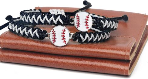Baseball Charm Bracelet Gift 2PCS for Boys Girls Kids Adults | Stylish Sports Jewelry | Great Birthday or Coach Appreciation Gift (orangeblack 2pcs) in Saudi Arabia