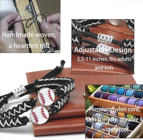 Baseball Charm Bracelet Gift 2PCS for Boys Girls Kids Adults | Stylish Sports Jewelry | Great Birthday or Coach Appreciation Gift (orangeblack 2pcs) in Saudi Arabia