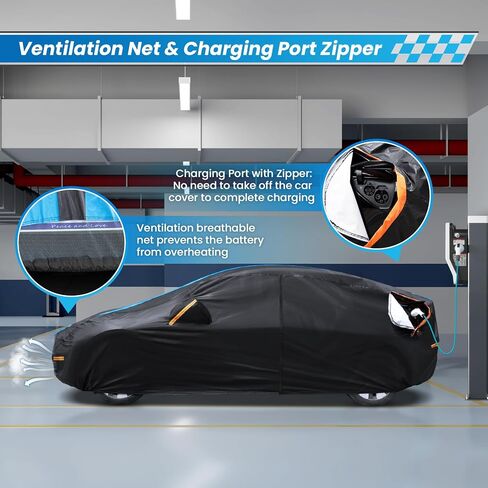 Car Cover Custom Fit for Tesla Model 3 2019-2024 Waterproof All Weather Rain Snowproof UV Protection Windproof with Charging Port, Ventilated Mesh, Zipper Door, Reflective Strip, Storage Bag in Kuwait