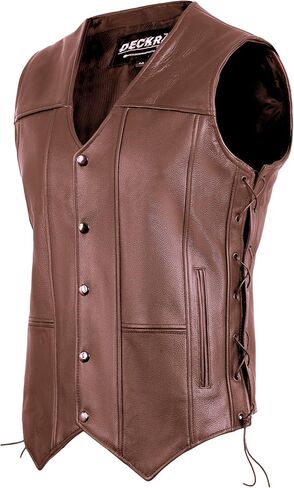 Deckra Classic Men's Genuine Leather Vest - Timeless Style Laceup Motorcycle Riding Biker Vest Club in Kuwait