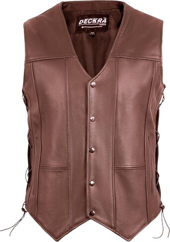 Deckra Classic Men's Genuine Leather Vest - Timeless Style Laceup Motorcycle Riding Biker Vest Club in Kuwait