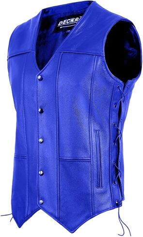 Deckra Classic Men's Genuine Leather Vest - Timeless Style Laceup Motorcycle Riding Biker Vest Club in Kuwait