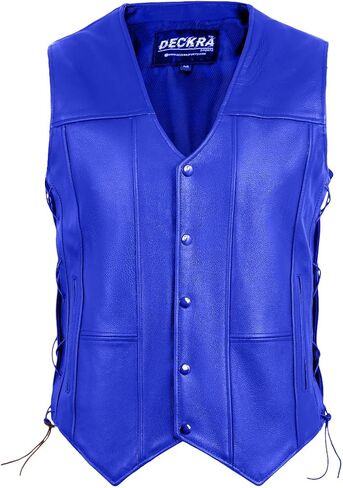 Deckra Classic Men's Genuine Leather Vest - Timeless Style Laceup Motorcycle Riding Biker Vest Club in Kuwait